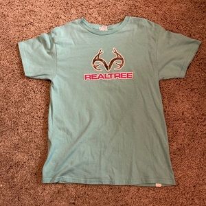 RealTree Light Aqua Blue Camo Antlers Logo Tee Shirt T-Shirt Top Size Large VGC